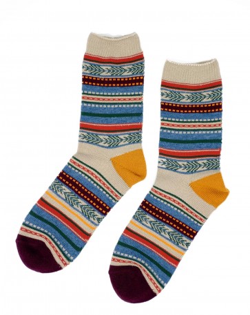 Tribal Stripe Socks - Grey and Mustard