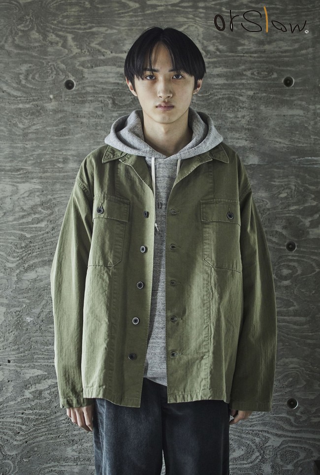 เสื้อ orSlow 01-6045-76 USMC Herringbone Jacket Army Green orSlow