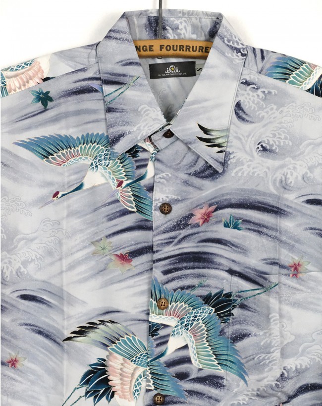 IOLANI ALOHA SHIRT BIRD BLUE