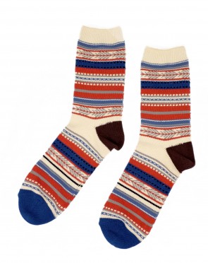 Tribal Stripe Socks - Beige and Orange