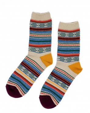 Tribal Stripe Socks - Grey and Mustard